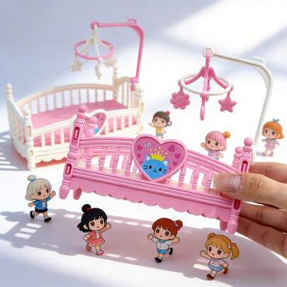 Đồ nội thất phòng ngủ mini, nôi rung, đồ trang trí thu nhỏ tự làm, phụ kiện đồ chơi thời trang nhà búp bê dễ thương, đồ nội thất siêu nhỏ nôi rung quà tặng cho búp bê 12/15cm
