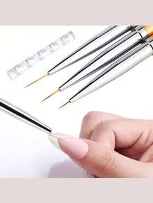 3pcs Nail Art Tools, Nail Art Pens, Metal Rod Flower Line Drawing Pens, Gold Nail Art Pens, Striping Tape Liner Brushes - Multicolor - View 2