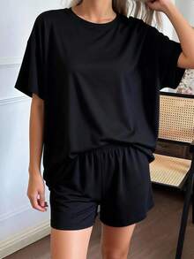 2025新款休闲舒适宽松女士家居服套装 - 黑色 - 查看 6