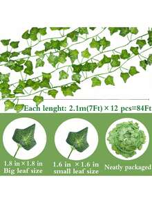 12/24/180片 82.67英寸人造常春藤花环，仿真常春藤叶，绿色植物，垂吊藤蔓，植物叶花环，家居花园，毒藤服装，人造植物，装饰风格，派对和节日装饰，卧室装饰配件，情人节和母亲节装饰，春季装饰，洛里节装饰，情人节礼物 - 綠色 - 查看 5