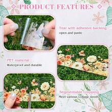 5 Rolls Floral Washi PET Tape Set Flower Scrapbook Junk Journal Supplies, Decorative Tape Stickers Arts Crafts Bullet Planner, 50mm Widex 78.74 Inch Long/Roll - Floral - View 4