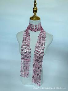 Sequin Necklace Scarf Headscarf, Multiple Wearing Methods, European And American Fashion Women's Accessories, Hot Girl Personality Eye-Catching  Style, Suitable For Beach Vacation, Evening Date, All Seasons Wear - 粉色 - 查看 11
