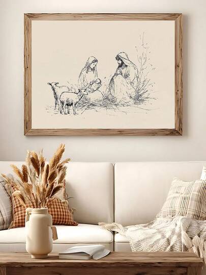 1pc Nativity Scene Line Art Print, Minimalist Christmas Sketch Religious Holiday Wall Decor, Winter Printable Art, Garden Of Gethsemane Art Print, Christian Wall Art, Biblical Scene Of Jesus, Faith-Based Decor, Bedroom Decor, Living Room Decor, Office Decor, Kitchen Decor, Wall Arts, Wall Decor, Home Decor, Room Decor, Canvas Wall Art, Posters, Wall Art With Frame, Optional Frame ﻿