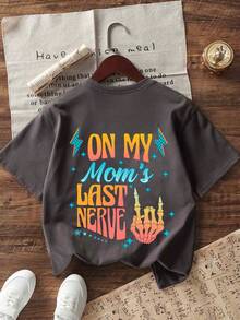 Young Boy Casual Graphic Print Crew Neck Short Sleeve T-Shirt, Summer Top - Dark Grey - View 6