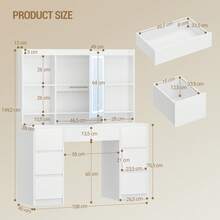 HEXCELEN Vanity Table With Lighting, Vanity Table With Large LED Mirror, Vanity Table With Adjustable Brightness, 7 Drawers, 4 Shelves, Storage Space Behind The Mirror, White - 查看 10