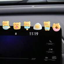 AD 6件套可爱彩虹熊汽车仪表盘装饰摆件，创意电脑显示器/显示屏配件，汽车内饰装饰 - 小熊雪糕 - 查看 1