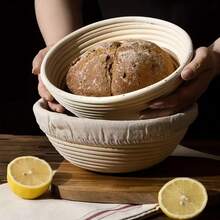 1 Set Boho Style Bread Proofing Basket With Proofing Liner - 9.05 Inch Round, Food Contact , For Sourdough And Yeast Baking - Kitchen Baking Homemade Bread Fermentation Tool, Baking Tool, Multi-Purpose Proofing Bowl - - - View 2