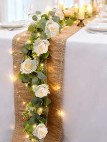 1 Set Artificial Flower Wreath With Lights, Realistic Floral Wreath, Suitable For Arches, Dining Table Centerpieces, Wall Decor, Parties, Home, Weddings, Valentine''s Day Decoration - Multicolor - View 1