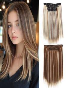 4-Piece Clip-On Hair Extensions, 14-Inch Straight Style Designed To Add Volume, Featuring BB Clips For Easy Wear Create Fuller Hairstyles And Enhance Hair Density - Multicolor - View 13