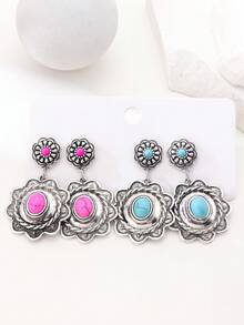 1 Set Of 2 Pairs Vintage Bohemian Style Geometric Pattern Earrings For Women - 2 Pairs Of Cards - View 4