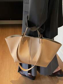 1pc New Korean Style Crinkled Shoulder Bag, Large Capacity Handbag, Lightweight Luxurious Retro Elegant Tote Bag, Multifunctional Underarm Bag, High-End Fashion Shoulder Bag, Shopping Bag, Work Bag, Niche French Design - Khaki - View 4