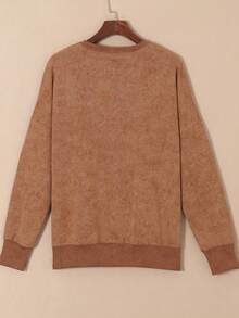 CILKOO Women's Casual Loose Fit Drop Shoulder Long Sleeve Sweatshirt, Autumn - Brown - View 6