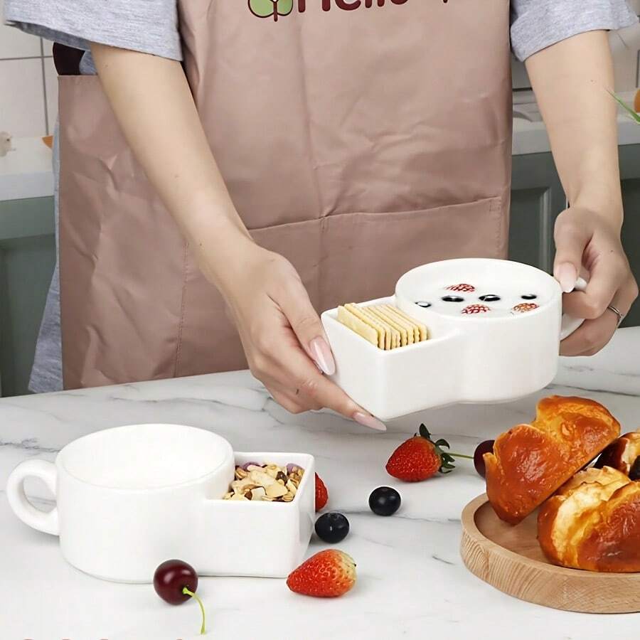 1个带把手的陶瓷汤/饼干杯或麦片碗，早餐杯，可盛牛奶、麦片、饼干、薯片、水果、蔬菜，也可作派对蘸酱碗使用。 - 彩色 - 查看 1