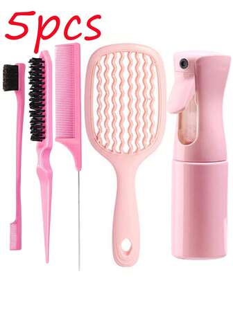 The 5/3 Pieceshair Styling Tool Set Includes: A Mesh Comb With Openwork Scalp Massage, A Wet/Dry Comb, A Volumizing Comb, An Eyebrow Brush, Highlighting Tools, A Rat-Tail Comb, A Styling Comb, And A 200ml Spray Bottle, Suitable For Home And Travel Use. ,Hair Styling Kit