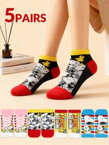 SNOOPY 1双史努比卡通短袜，男女通用舒适柔软运动踝袜，适合所有季节，史努比创意卡通图案时尚百搭柔软舒适袜子 - 彩色 - 查看 3