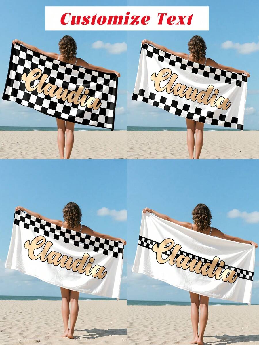 Lightweight Personalized Racing Pattern Text Customized Beach Towel - Ultra Soft Polyester Fiber, Fast Drying&Super Absorbent, Suitable For Beaches, Pools, Camping And Travel - Perfect Gift For Family And Friends, Beach Towel