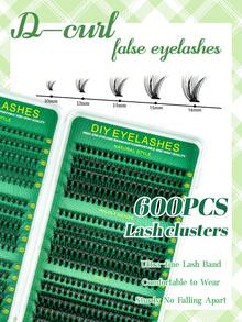 600pcs D-Curl Fluffy False Eyelashes Set (10-16mm), Beginner-Friendly False Eyelash Tutorial Book, Thick & Voluminous DIY Segmented Eyelash Extensions (With Adhesive Seal), Tweezers, Eyelash Brush, Thickening Lashes, Lightweight & Reusable Large Capacity Individual Lashes - 黑色 - 查看 6