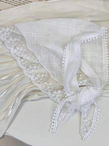 1pc Women's White Vintage Floral Lace Triangular Scarf Headband, Fashion Versatile Headwrap Decoration, Suitable For Daily Outings, Parties, Makeup Matching Clothing Usage Hair Band Turban Headband Sweatband, Hairband Fall Winter Hair Accessories For Women For Vacation Outfits Woman Women Bandanas Soft Headwrap - White - View 10