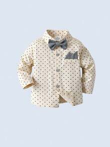 BOARNSEORL 两件套男婴绅士套装 - 长袖衬衫配蝴蝶结和灰色背带裤，时尚可爱，适合生日派对、宴会、洗礼等场合。 - 灰色 - 查看 6