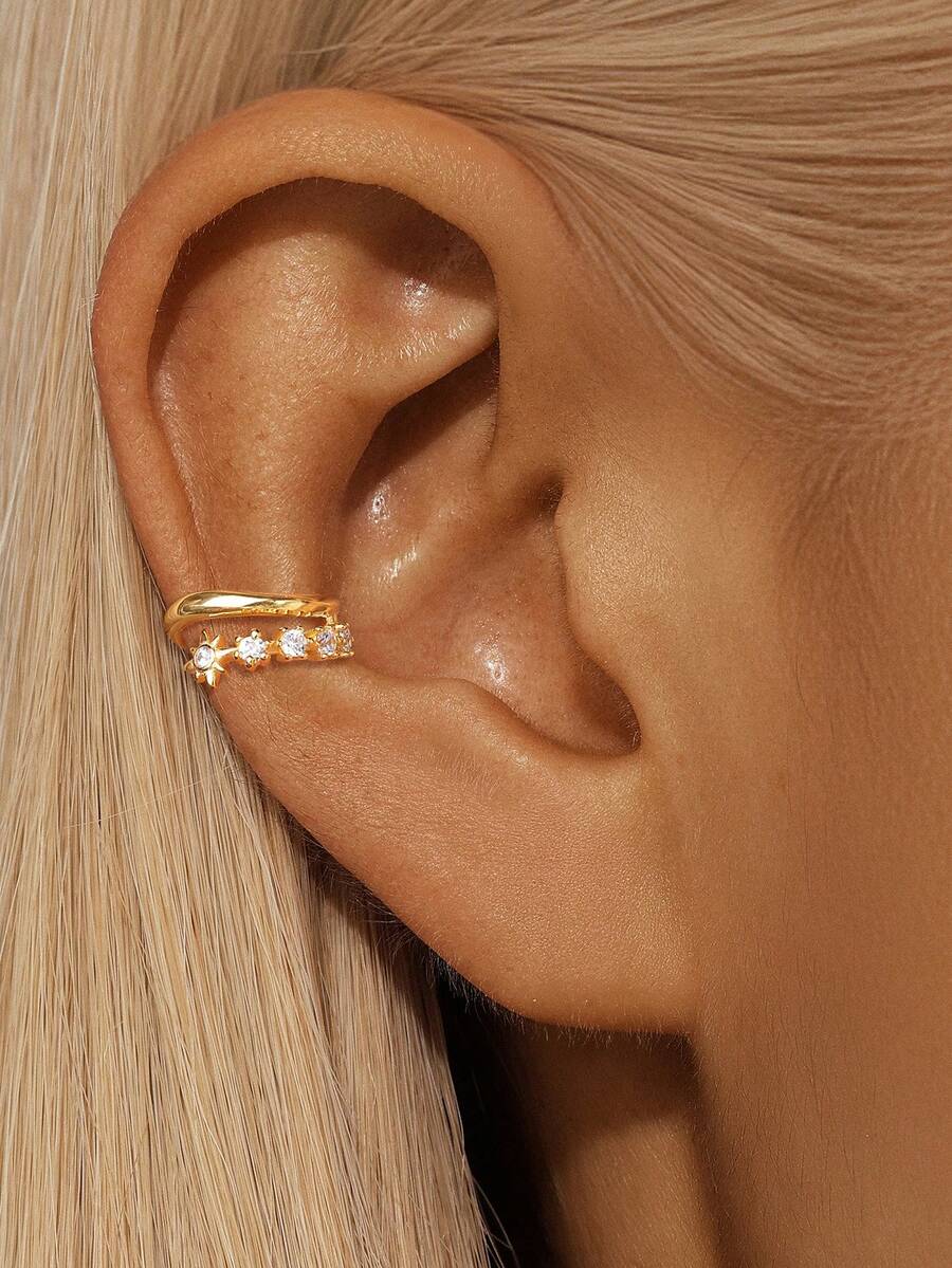 EleRunis 1PC 925 Sterling Silver Ear Cuff Earring Gold Non Pierced Ear Cartilage Clip On Wrap Hoop Filled Tiny Boho Beach Simple Minimalist Delicate Handmade Hypoallergenic Jewelry Gift