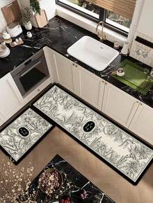 [HOT!!!] 1pc Soft Rubber Kitchen Mat, 3.5mm Thick Kitchen Rug, Tropical Floral & Letter Print Natural Style Absorbent Kitchen Floor Mat, Can Be Trimmed To Fit Kitchen, Surface Fabric, Middle Sponge Layer, Bottom Rubber Layer, Suitable For Kitchen Rug, Kitchen Decor, Wedding Decor, Home Decor, Bathroom Mat, Entryway Mat, Laundry Room Mat, Hallway Carpet, Living Room Mat, Etc. - Multicolor - View 10