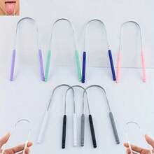 1pc U-Shaped Tongue Scraper, Reduce Bad Breath For Oral Care, Stainless Steel Tongue Cleaners, Mental Tongue Cleaning Tools For Adults And Kids - Multicolor - View 1