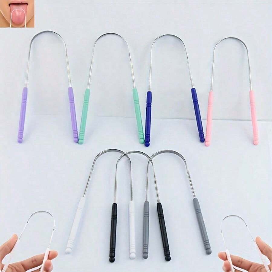 1pc U-Shaped Tongue Scraper, Reduce Bad Breath For Oral Care, Stainless Steel Tongue Cleaners, Mental Tongue Cleaning Tools For Adults And Kids - Multicolor - View 1