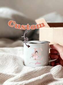 Custom Name Personalized Gift White Enamel Mug, Personalized Initial Mug, Monogram Letter A-Z, Custom Mug, Secret Santa Gift, Christmas Coffee Cup, Custom Name Mug, Xmas Mug, Gift, Thanksgiving Gift, New Year Gift, Party Decor