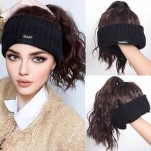 Synthetic Short Curly Ponytail Wig Hat, Natural Looking, With Adjustable Fluffy Knit Cap, Elastic Hair Band Wig Hat In Black, Gold, And Brown Colors - Multicolor - View 11