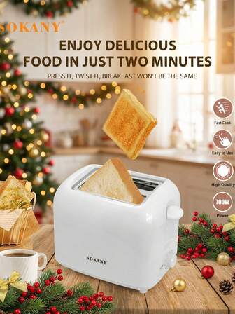 SOKANY 2 piezas Tostadora eléctrica, ranura extra ancha-material de acero inoxidable, con 6 ajustes de temperatura para hornear, diseño compacto de 700 vatios, bandeja extraíble y botón de cancelación, elevación automática y fácil de limpiar, adecuada para dormitorios, familias y apartamentos - apta para tostadas, bagels, waffles - Blanco