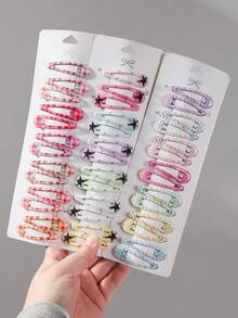 Set de 20 pinzas de pelo con forma de gota de agua estampadas para niñas, estilos aleatorios, minimalistas y lindas, adecuadas para flequillo y uso diario - Multicolor - Ver 2