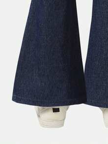 Tween GirlsKnitted Denim Flare Pants, Fashionable & Stylish, Deep Blue, Slim Fit, Casual, Spring/Summer - Blue - View 7