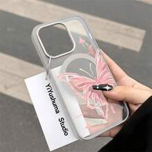 Pink Butterfly Suitable for  galaxy S21 S22 S23 S24 S25 ULTRA PLUS FE TPU material+acrylic backplate magnetic convenient wireless charging creative personality high-end new product phone case protective cover - PZ146Mariposa rosa SKUSlice2 - Ver 3