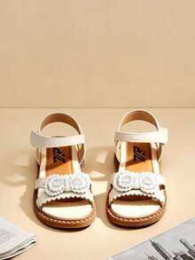 儿童2026春夏水钻装饰可调节绑带平底甜美凉鞋 - 米色 - 查看 4