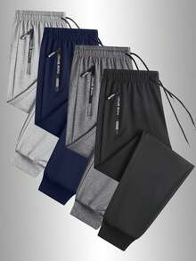 男士速干运动跑步裤，带拉链口袋、弹性抽绳腰带和修身裤脚 - 黑色 - 查看 8