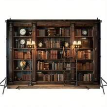 1pc Vintage Bookshelf Backdrop Banner, Made Of Polyester Fiber Material, No Electricity Required, Versatile Use For Birthday, Halloween, Home & Office Wall Decor, General Holiday Party Supplies, Photography & Art Photo Background - Multicolor - View 6