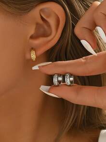 1对/2对 时尚奢华锆石耳钉，高品质不锈钢耳环，设计感十足，适合各种场合，瞬间提升优雅气质 - 輕奢耳環 - 查看 7