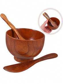 4件套面膜工具 木质面膜盆式面膜搅拌棒 美容SPA工具 三件套 面膜勺搅拌棒 美容工具 护肤工具 面膜工具 面膜盆式搅拌棒 适用于家庭卧室浴室日常生活 附赠双面清洁布