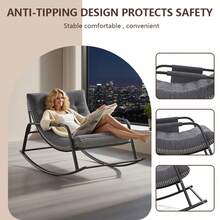 Nawahev Oversized Rocking Chair With Cushion,Double Papasan Chair With Armrests, Lounge Patio Recliner Rocker For Living Room,Bedroom,Garden,Porch, Garden-Gray - 灰色 - 查看 4