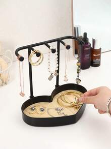 爱心首饰展示架，桌面/梳妆台耳环项链手镯戒指展示架，入户钥匙收纳架，带木质托盘项链架，项链展示架，浴室首饰收纳挂钩和收纳架，适用于项链、手镯、耳环、戒指、钥匙、手表、情人节礼物 - 彩色 - 查看 7