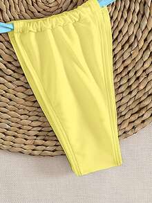Bộ bikini tam giác siêu nhỏ màu trơn mới, kiểu dáng thanh lịch, buộc dây cổ, thích hợp cho mùa hè đi biển và du lịch. - Vàng xanh - Xem 6