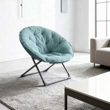 Folding Sheep's Wool Saucer Table Chair, Portable Folding Soft Moon Chair, For Bedrooms, Dorm Rooms, Apartments, Relaxation Areas, Gardens And Yards, Blue - Blue - View 7