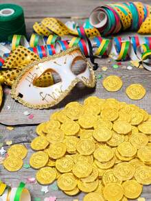 Approx. 50pcs Plastic Gold Coins, Plastic Pirate Game Tokens, Bulk Treasure, For Treasure Hunt Games And Party Decorations, Fake Coins Pirate Tokens For Pirate Theme Party, Classroom Rewards, Adventure Themed Events - Gold - View 2
