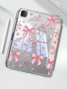 优雅可爱的卡通粉色花朵、草地、领结和字母双面亚克力透明水晶后盖，防震耐用，适用于 iPad 第 7、8 和 10 代（10.2 英寸）。内置笔槽，支持睡眠/唤醒功能和多种折叠支架模式。是 2026 年新年和圣诞节的理想礼物。 - 彩色 - 查看 1