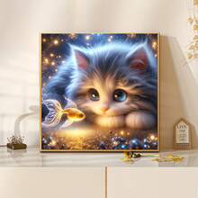 5D钻石画套装，可爱猫咪图案，全钻钻石马赛克艺术品，适合初学者，DIY手工钻石画，珠宝艺术家居墙面装饰礼品 - 圓鑽 - 查看 3
