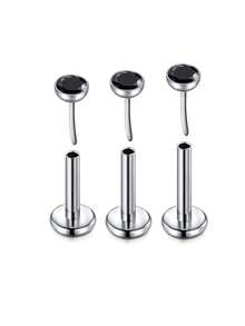 3pcs Titanium Lip Bars Labret Studs 16G 18G 20G Flat Back Threadless Helix Tragus Cartilage Earring Stud 6/8/10MM Monroe Medusa Piercing Jewellery - Multicolor - View 10