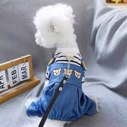 1pc Pet Suspender Pants, Cute Bear Print Casual Jumpsuit Suitable For Teddy, Poodle, Corgi