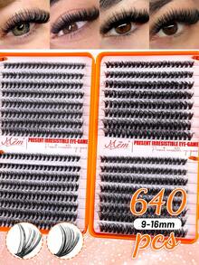 MEM 640/496pcs Individual False Eyelashes, Eyelash Book, Cluster Fake Eyelashes, DIY Home Eyelash Extension, Individual False Lashes, Suitable For Travel, Daily Wear (Suitable For Beginners), Wedding, Date, Party, Holiday, Especially Suitable For Christmas/Halloween/Gift Giving - 黑色 - 查看 8