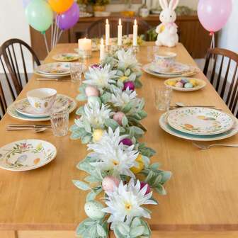 1pc 70.86 Inch Easter Artificial Flower Vine, Daisy Flower Bunny Ear Leaf Vine | Realistic Bunny Ear Artificial Greenery | Elegant Artificial Eggs | Nordic Style Home Decor | Ins Floral Vine | Party Decoration | Holiday Front Door Decor | Spring Home Decor