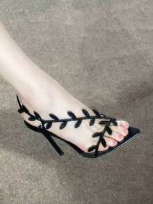 Giày sandal quai trong suốt đính đá hình rắn mới năm 2025, giày cao gót mũi nhọn màu đen gợi cảm dành cho nữ. - màu đen - Xem 4